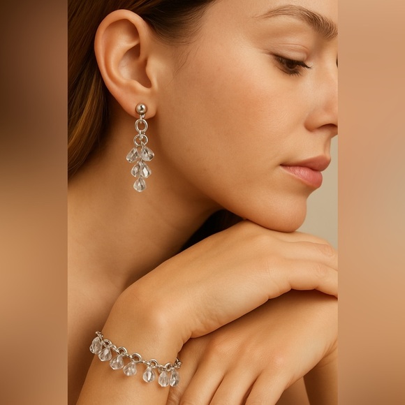 ✨NWOT Swarovski Silver Chandelier Earrings and Bracelet Set - Picture 1 of 2